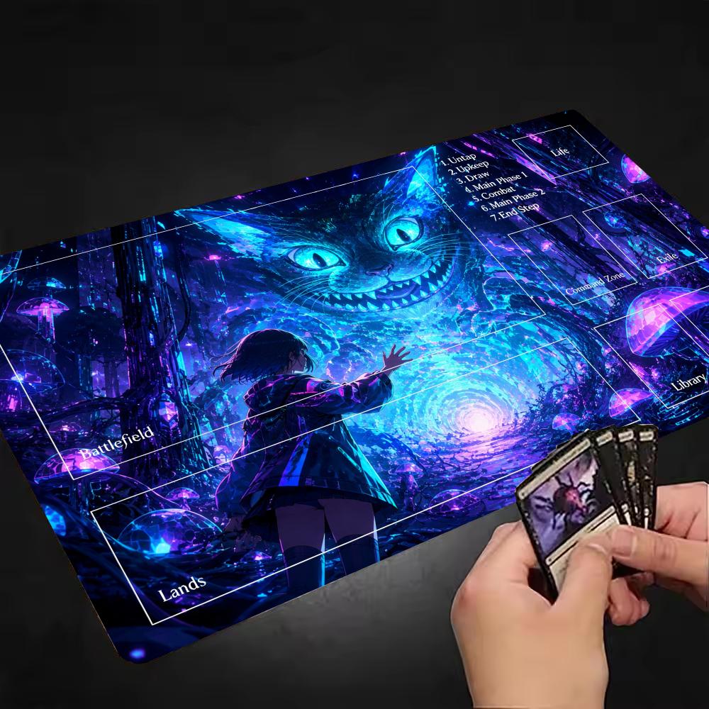 Fantasy Wonderland Mushroom Magical Forest Cat Art Large Size Table Mat Mousepad For Laptop Desktop Gaming