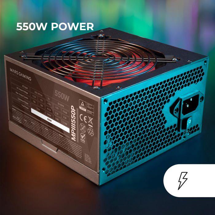Alimentation ATX - Mars Gaming - MPIII550P - 550W - 5 Ans Garantie - Ventilateur FDB 120mm