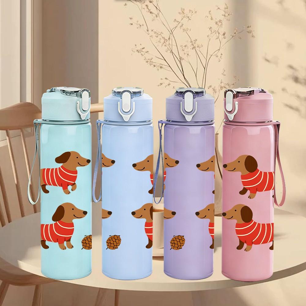 1PC Four Dachshund Sweater Costume 750ml Color Plastic Sports Water Bottle Leakproof Flip Straw Lid Suitable for Sports Office Home Use