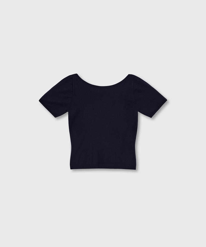 OIOI COLLECTION New Normal Boat Neck Short Sleeve Knit Navy