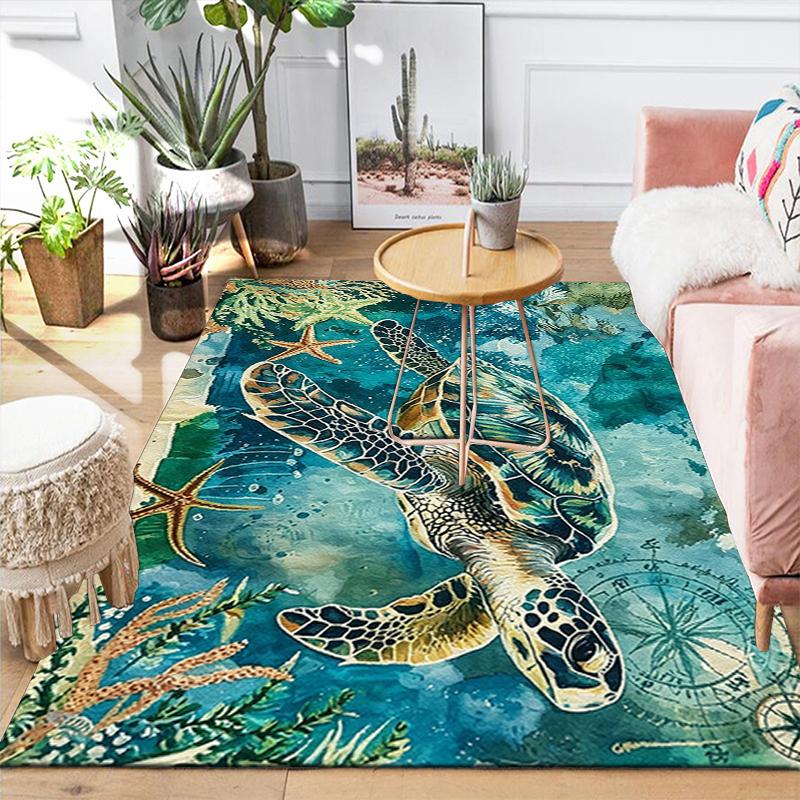 1Pc Ocean Life Adventure Rug, Office Carpet Indoor Outdoor Doormat, Non-Slip Soft, Living Room, Christmas Halloween Gift. M92852