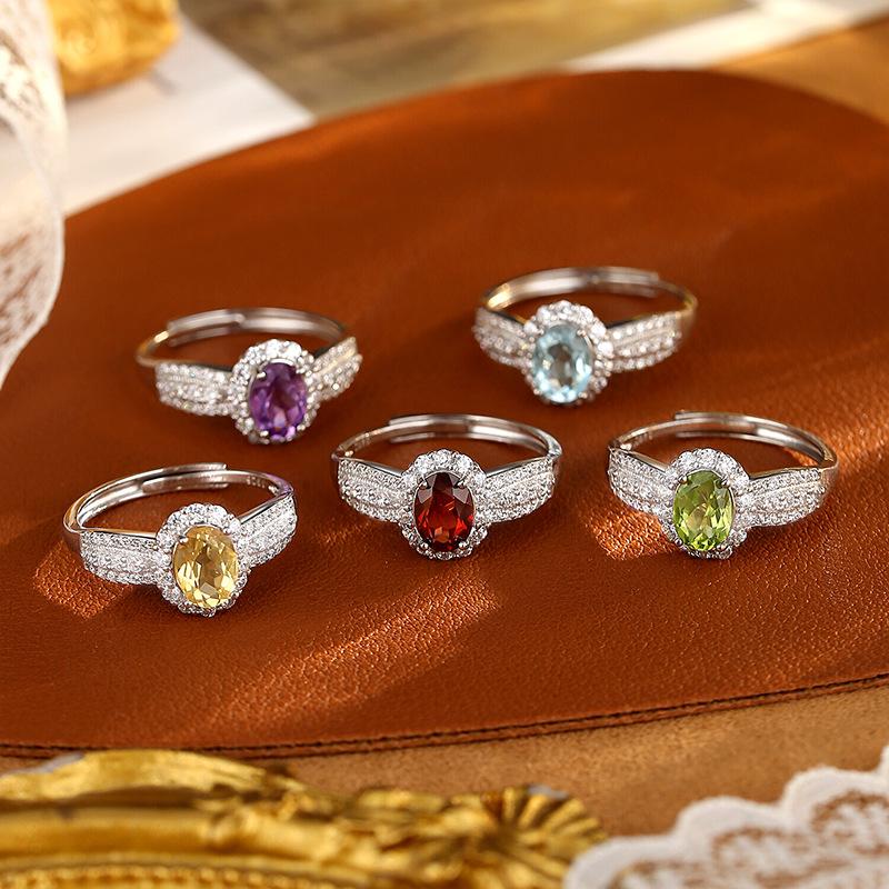 Natural garnet crystal stone ring niche European court style s925 silver inlaid colored treasure light luxury gift for girlfriend