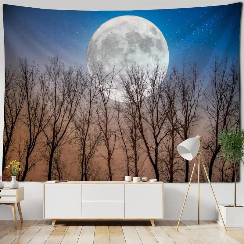 Пещерный пейзаж с лунным узором Гобелен для украшения стен дома Гобелен для спальни, гостиной Гобелен
