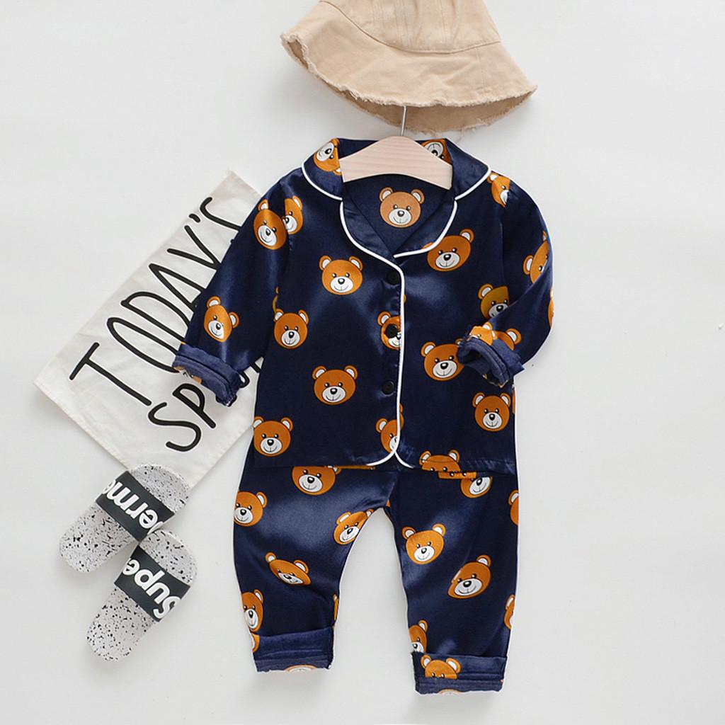 Toddler Baby Boys Long Sleeve Cartoon Bear Tops+Pants Pajamas Sleepwear Outfits