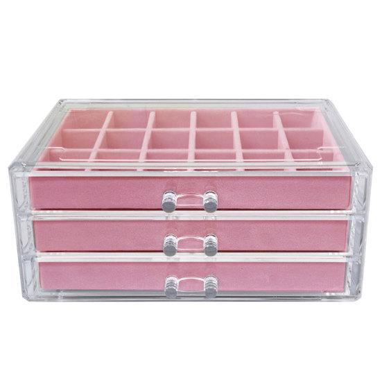 Акриловый органайзер для ювелирных изделий с 3 ящиками и несколькими отделениями, держатель для сережек, регулируемые подносы, пыленепроницаемая прозрачная шкатулка для драгоценностей