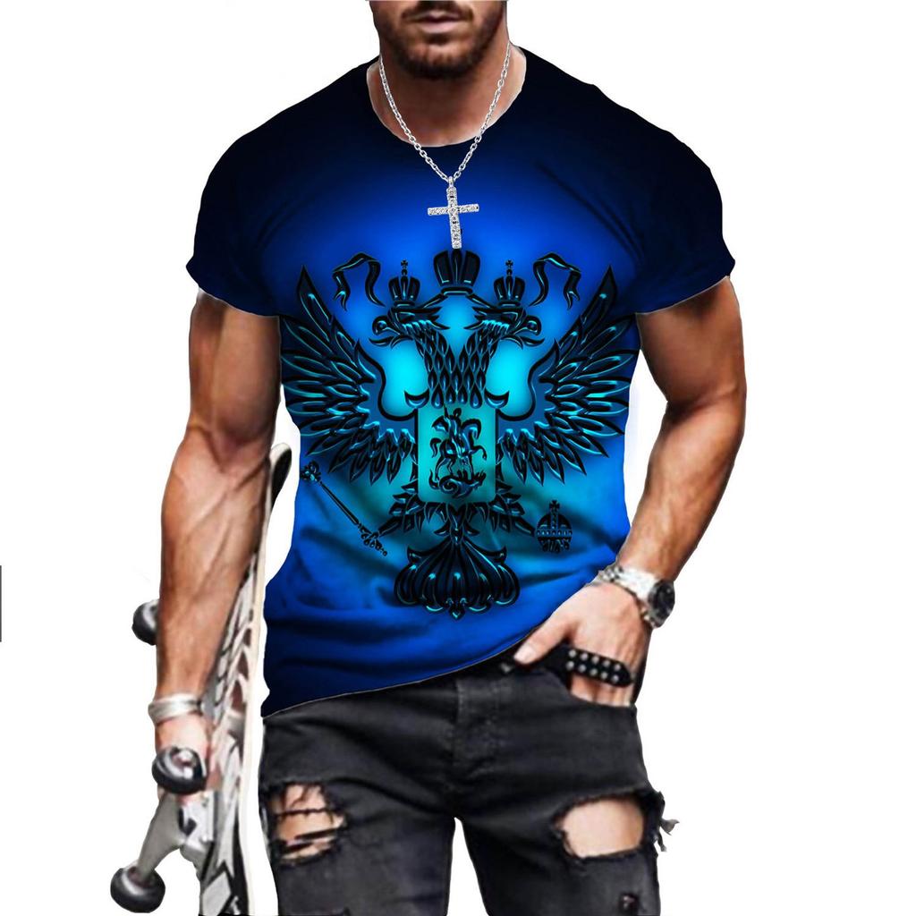 Summer Retro 3D Printing Men T-Shirt Russian Flag Fashion Oversized Short Sleeve O-Neck Loose Hip Hop Tees Cccp Top