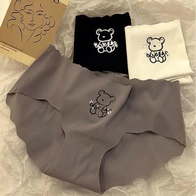 Женское тонкое волнистое бесшовное нижнее белье из ледяного шелка, дышащее, быстросохнущее, с напечатанным узором, из чистого хлопка, с промежностью, женское нижнее белье, трусы