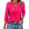 Women's T Shirt Solid Color Button 3/4 Sleeve Daily Weekend Fashion Basic V- Neck Regular Top