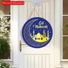 2D Flat 20cm1pc Eid Mubarak Golden Moon and the Majestic Mosque View Simple Style Pendant, Blue Starry Sky Theme Good Quality Wooden Hanging Ornaments