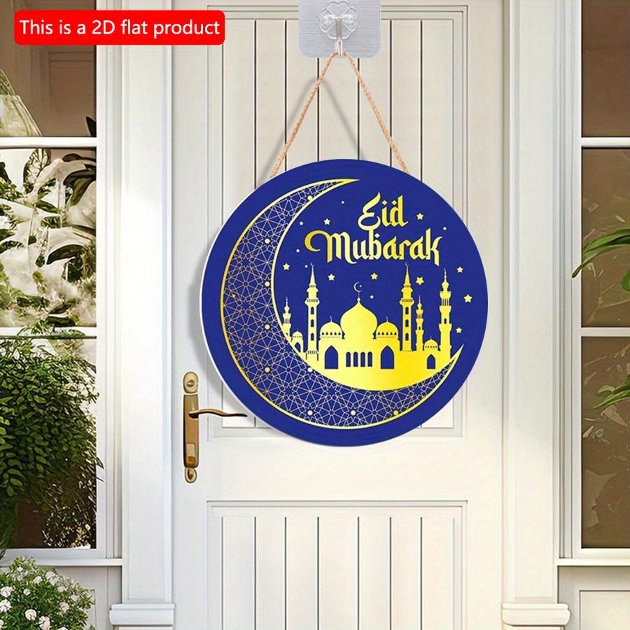 2D плоский 20 см 1 шт Ид Мубарак Золотая Луна и величественная мечеть вид Простой стиль Подвеска, Синее звездное небо Тема Хорошее качество Деревянные подвесные украшения
