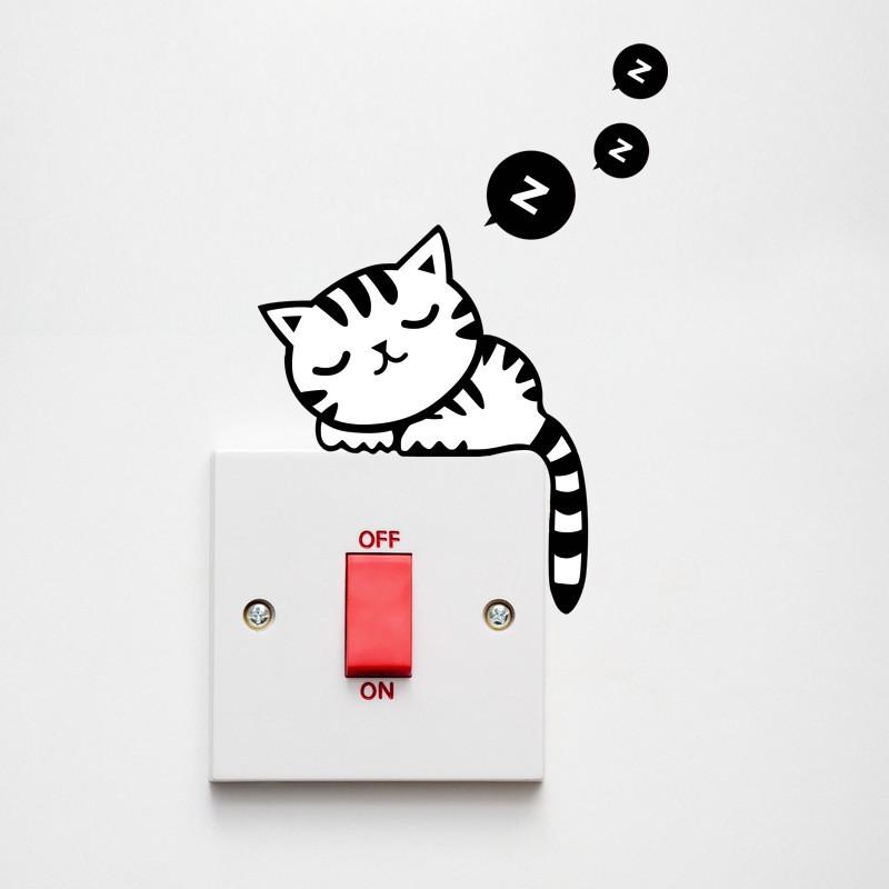 DIY Funny Cute Cat Black Switch Decal Wall Sticker Kids Room Bedroom Decoration ARI