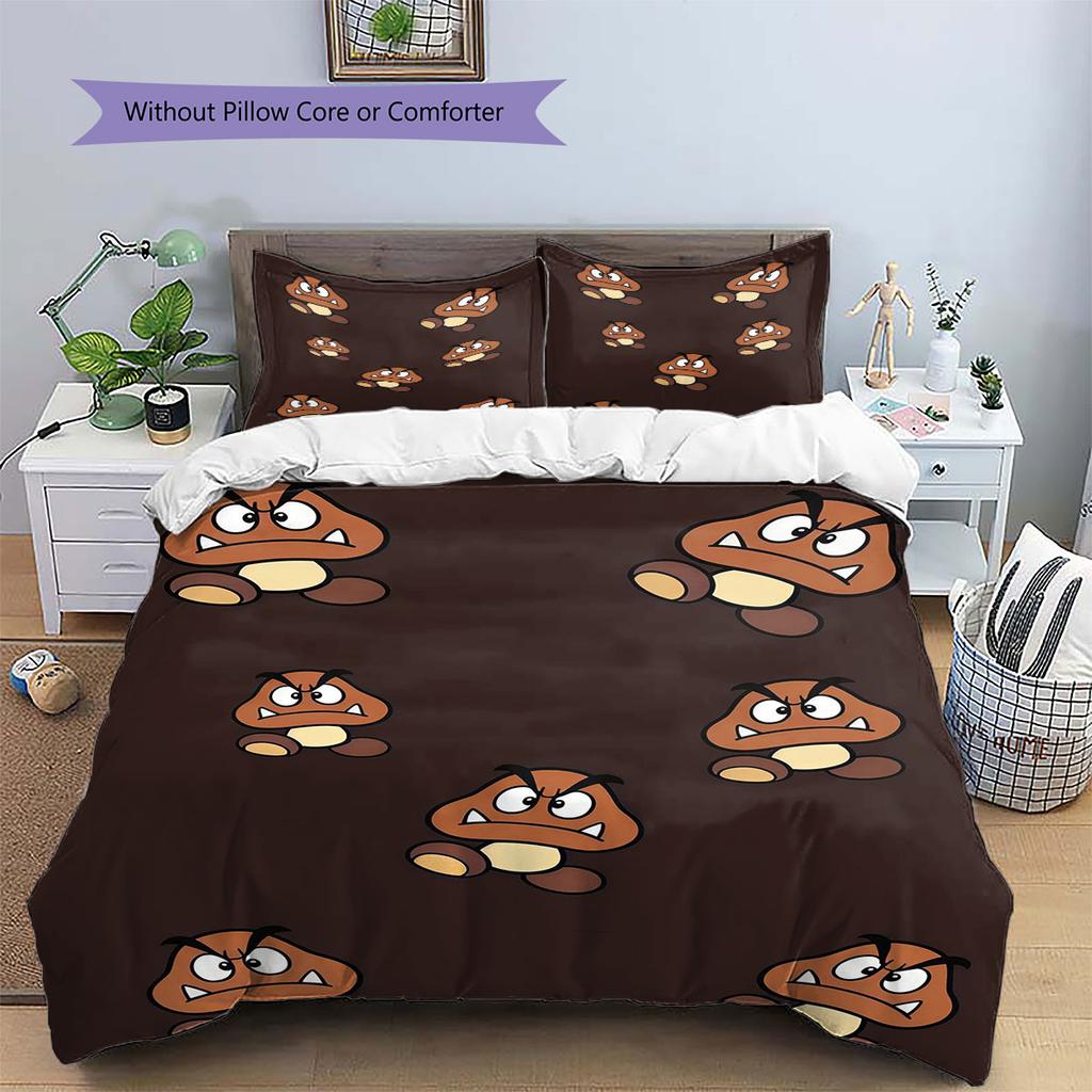 Goomba Pattern Bedding Home Decoration Birthday Gift ( 1 duvet cover + 2 pillowcase, without core),fan merchandise.