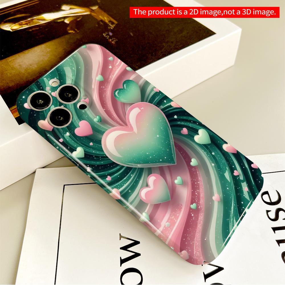 2DFlat Swirl Hearts Green Pink Gradient Phone Case All inclusive film hard phone case, compatible with iPhone 18 Pro Max 17 16 15 14 13 12 11