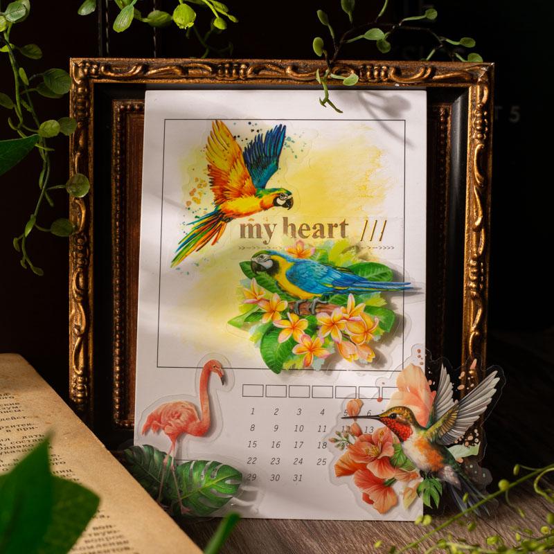 30 Pcs Watercolor Style Flower Birds Stickers Aesthetic Decorative Diary Album Stationery Stick Labels Junk Journal Supplies