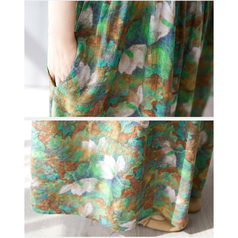 Dimanaf 2025 Лето Плюс Размер Платье Базовое Женское Винтажное Новое Повседневное Свободное Длинное Платье с Цветочным Принтом Макси