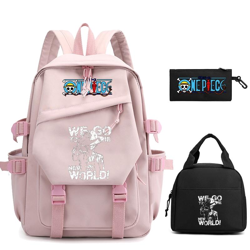 3 шт./компл., цельный нейлоновый рюкзак в стиле аниме с сумкой для обеда для девочек и мальчиков, школьный рюкзак для мужчин и женщин, дорожная сумка для отдыха