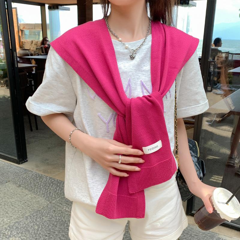 New Knitted Solid Color Letter Shawl For Women Versatile Student Outdoor Shoulder Spring/Summer Air Conditioning Room Shoulder