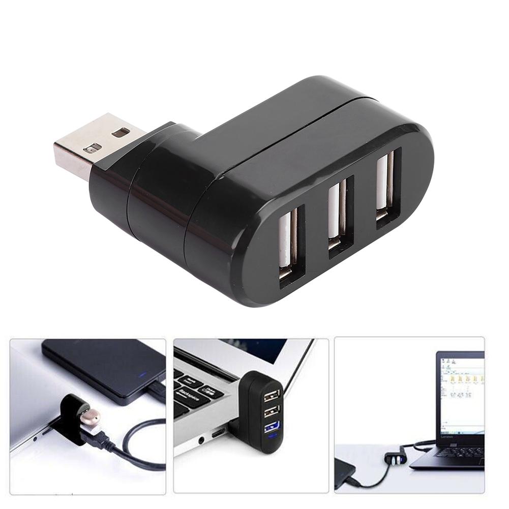 Док-станция 3-портовый концентратор USB2.0 Разветвитель Компьютерный аксессуар Вращающийся Тонкий Легкий ЧерныйЧерный
