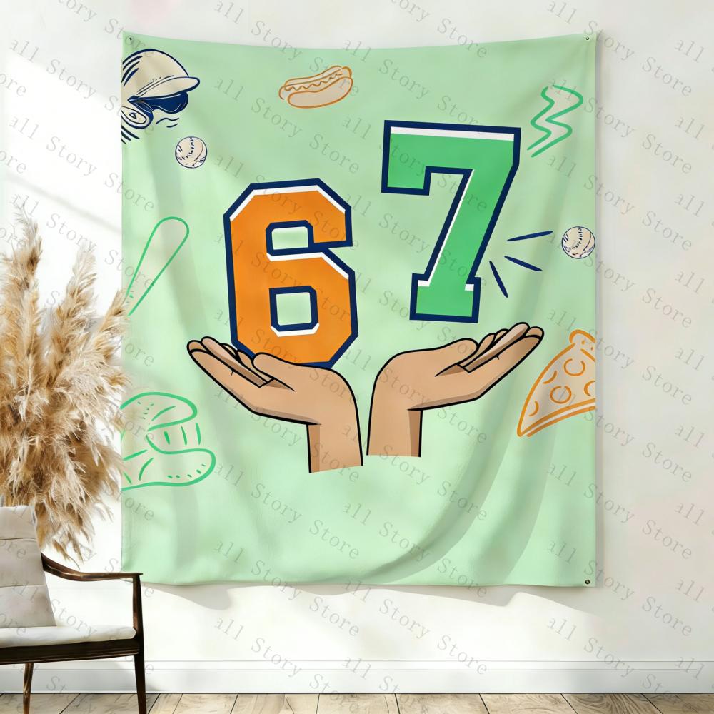 67 Baseball Birthday Banner Backdrop Sign 67 Meme Tapestry Six Seven Gen Z Kids Party Decor Tapestry Living Room Tapestry
