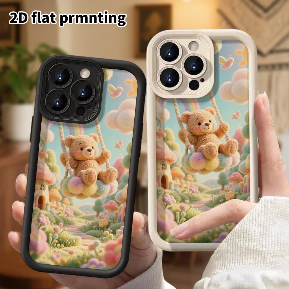 Phone case: 2D flat design suitable for iPhone 18 17 16 15 14 13 Pro protective case, little bear swinging, perfect Christmas and Halloween holiday gi