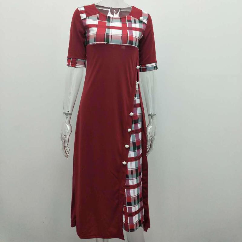 GMXIA Платье с круглым вырезом Collision Color Midi Sleeve Aregular Long Dresses