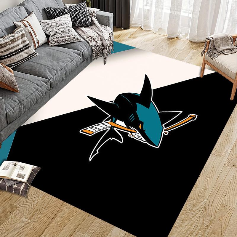 San Jose Sharks Flannel Pattern Square Carpet,Area Rug,Carpet Rug for Living Room Bedroom Sofa Playroom Decor,Non-slip Floor Mat