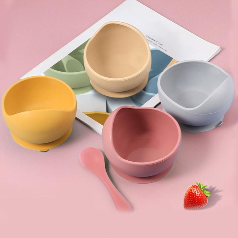 Пищевой силиконовый детский миска для кормления Нескользящая присоска Термостойкая Ложка с удобным захватом Для новорожденных детей