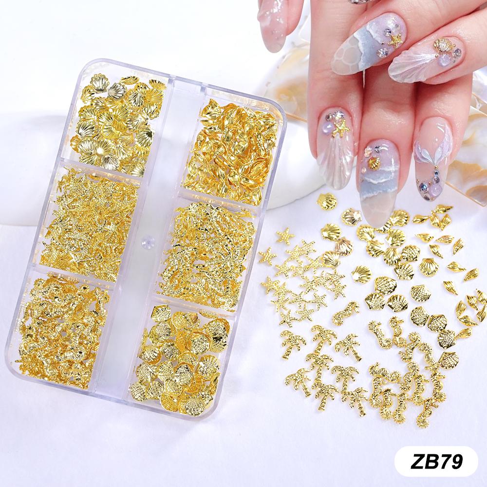 1Box Metal Rivets Alloy Studs Nail Charms Summer Ocean Gold Starfish Shell Star Conch Beads Nail Art Decorations Accessories&ZB