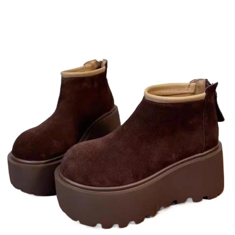 2024 Горячая Распродажа Женская Обувь Ботильоны Женские Ботинки Платформа Теплые Зимние Сапоги Женские Круглые Носки Танкетка Молния Сзади Уличная Женская Обувь
