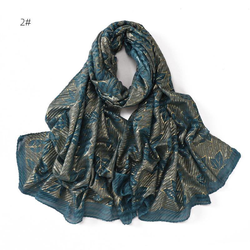 80*180cm Women Leaf Striped Cotton And Linen Long Hijab Fashion Scarf Lady Wraps Shawls Muslim Headband Islamic Scarves