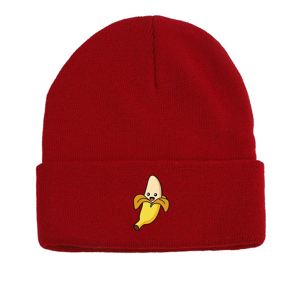 Banana Winter Knit Hat Beanie, Cartoon Fruit Skullies Beanies Soft Autumn Unisex Bobble Hat Knitted Cap Beanie