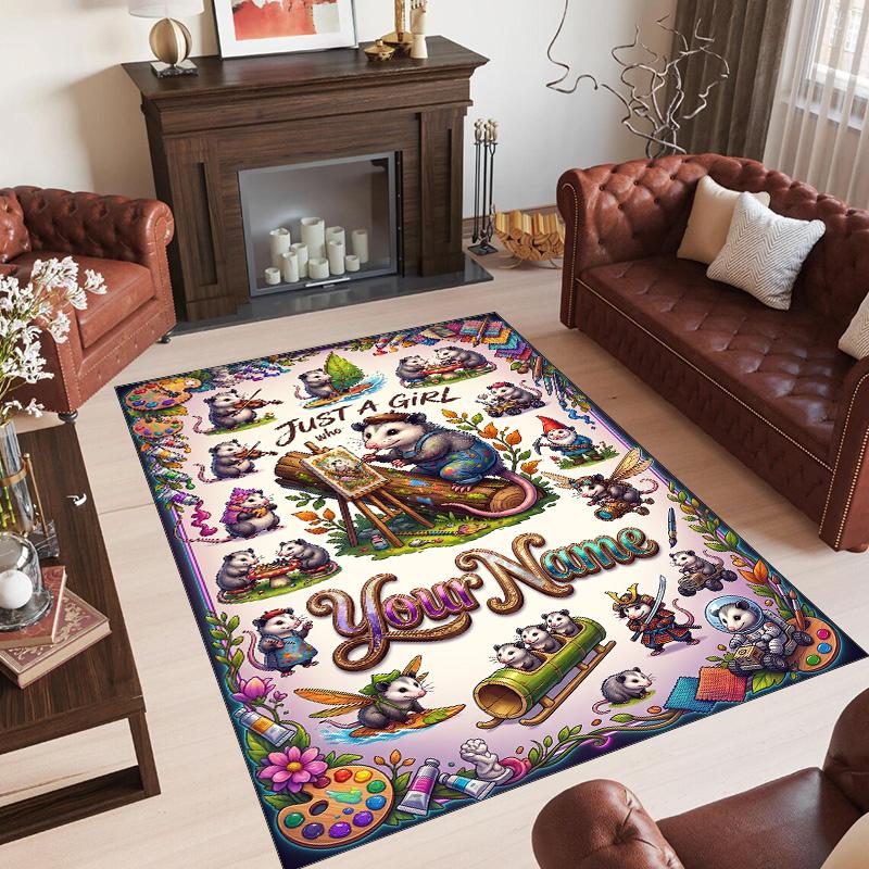 Animals Theme Crystal Velvet Floor Rug Personalized Custom Name Text Warm Carpet Home Decoration