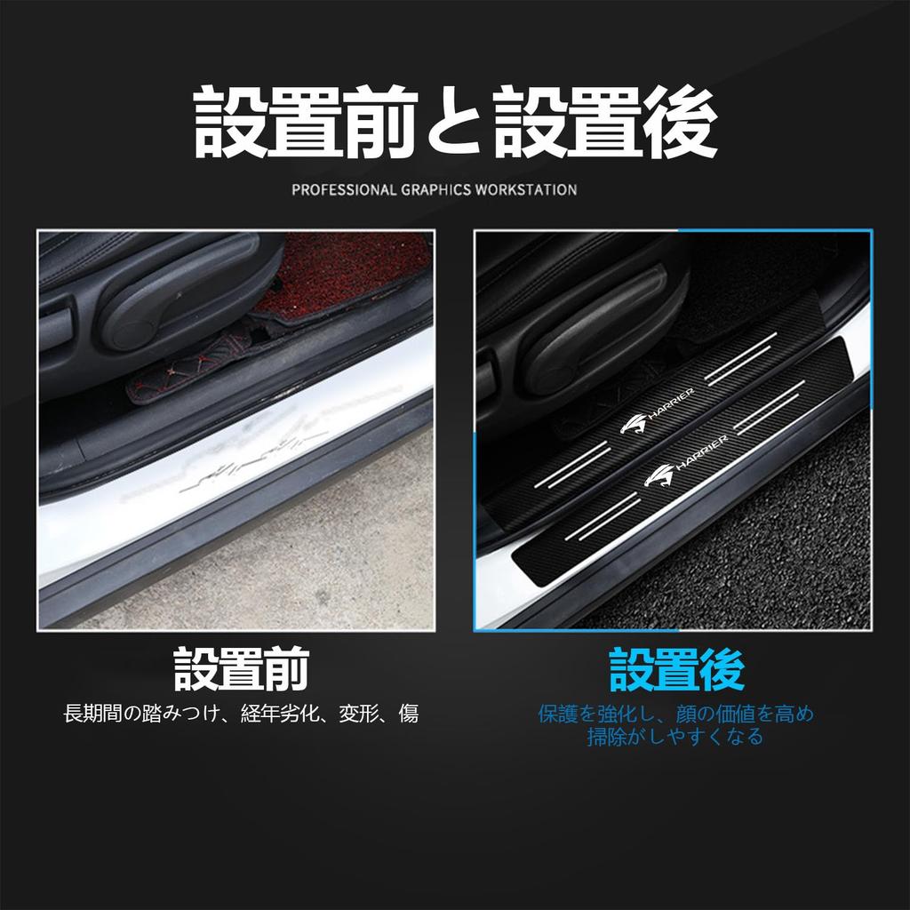 HARRIER Dedicated Side Step Guard, Scuff Plate, Carbon Tone + Gold Plating, Waterproof, Stain