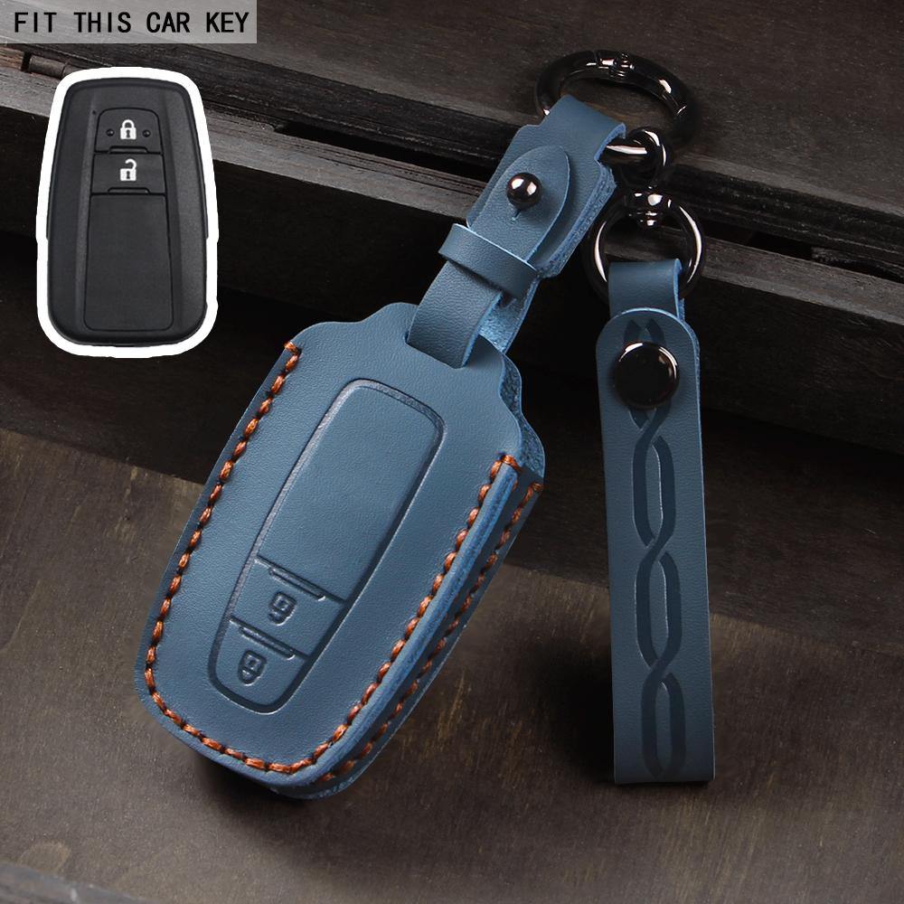 Leather Car Smart 3 Button Key Case Cover Bag Keychain for Toyota Avalon Camry RAV4 Prius CHR C-HR Corolla Land Cruiser Prado