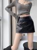 Мини-юбки из искусственной кожи, элегантные корейские модные черные юбки из искусственной кожи для женщин, юбка с высокой талией, юбка на молнии с шортами