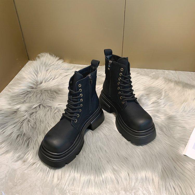 Vintage Rub Color Thick Bottom Boots Female 24 Autumn Hundreds of Short Biker Boots Yellow Boots