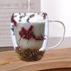 Dried Flower Double Wall Clear Glass Coffee Mug 250/350ml Insulated Glass Cup