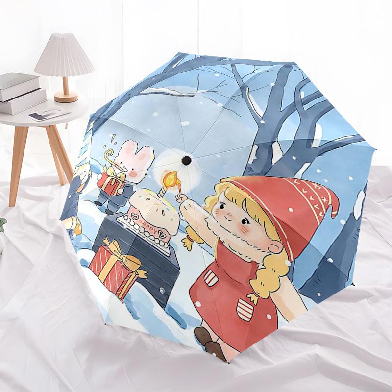 1pc Winter Wonderland Birthday Celebration with Elf, Bunny, and Presents, Festive Gift for Fans, Travelers, Everyday Use, Auto Open Close Umbrella wit