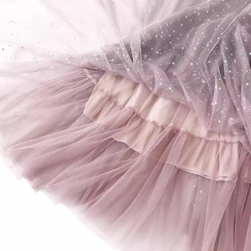 Юбка с бюстом, новая постепенная смена цвета, модная, средняя и длинная, цветная, со звездами, пайетками, эластичная талия, сетка, звездное небо, женская юбка