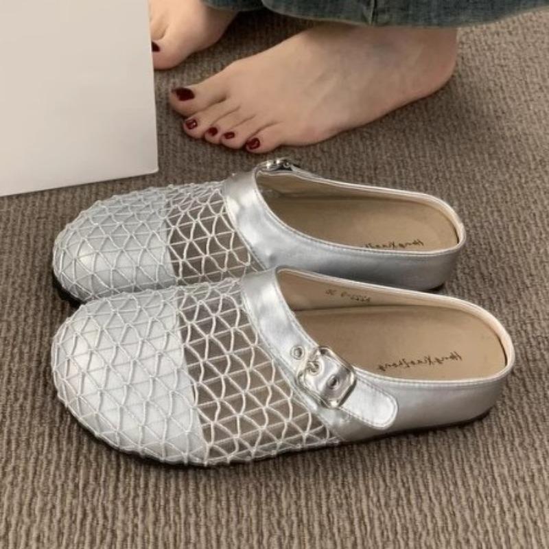 Нишевые полые дышащие сетчатые вязаные сумки головные полушлепанцы женские летние носить на педали толстая подошва рыболовная сеть