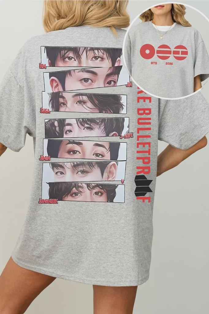 Футболка BTS We Are Bulletproof Tour 2026 RM Jin Suga Jhope Jimin Jungkook Оверсайз Y2k С коротким рукавом Харадзюку Женская одежда