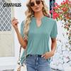 Летняя женская футболка с v-образным вырезом и рюшами, топ с короткими рукавами и реглан