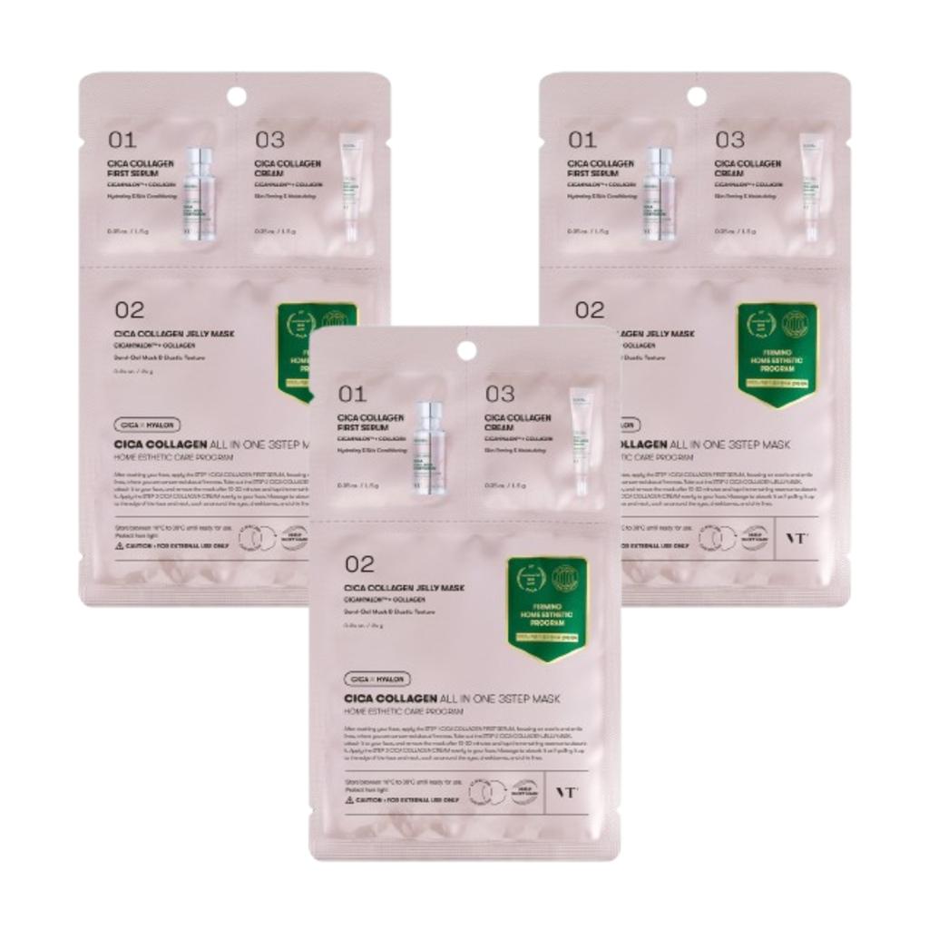 VT COSMETICS Cica Collagen All In One 3-Step Mask 3 X 1.5 G + 24 G + 1.5 G - Collagen Mask, Set of 3