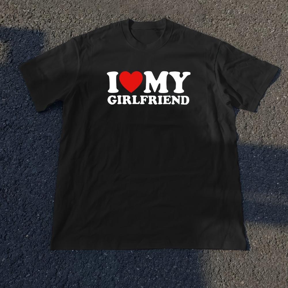 Мужская футболка с принтом I Love MY GIRLFRIEND Повседневная с круглым вырезом с коротким рукавом Мягкая и удобная Эластичная полиэстеровая трикотажная ткань