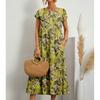 Cotton Linen Floral Print Summer Dress With Round Neck For Women
