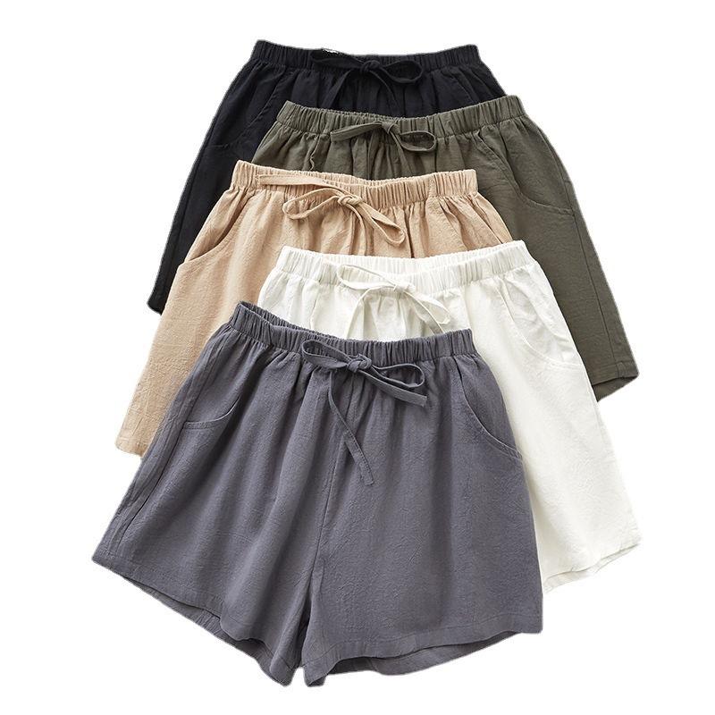 Spring and Summer New Cotton and Linen Shorts Women's Outer Wear Thin A- Shown Wide Leg High Waist Slimming Plus Size Loose Casual Shorts for Women