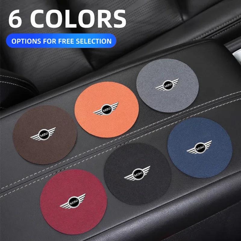 2pcs Car Water Cup Mat Suede Coaster Non Slip Pad Accsesories For MINI Cooper JCW WORKS R55 R56 F55 F56 R57 R58 R59 R60 R61 R50 rdxzk11