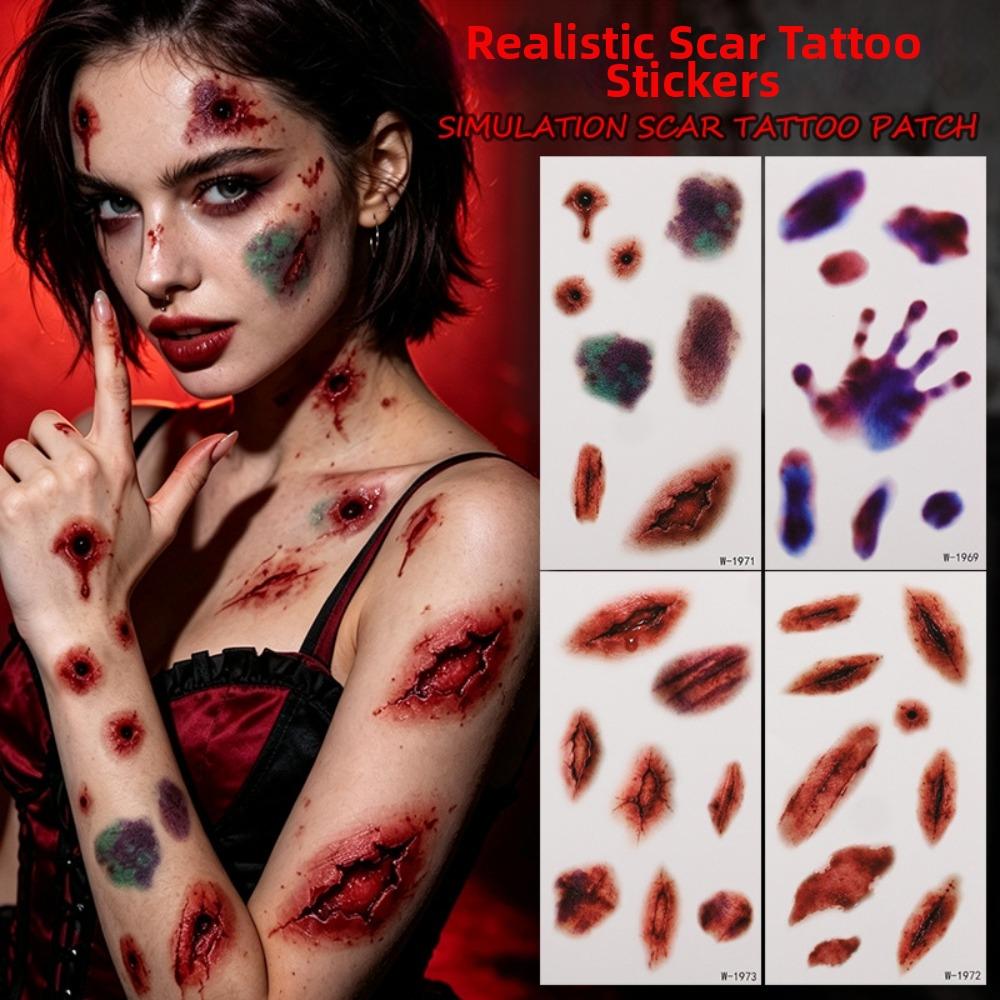 Waterproof Halloween Tattoo Stickers Bloody Makeup Body Art Scar Decals Haunted House