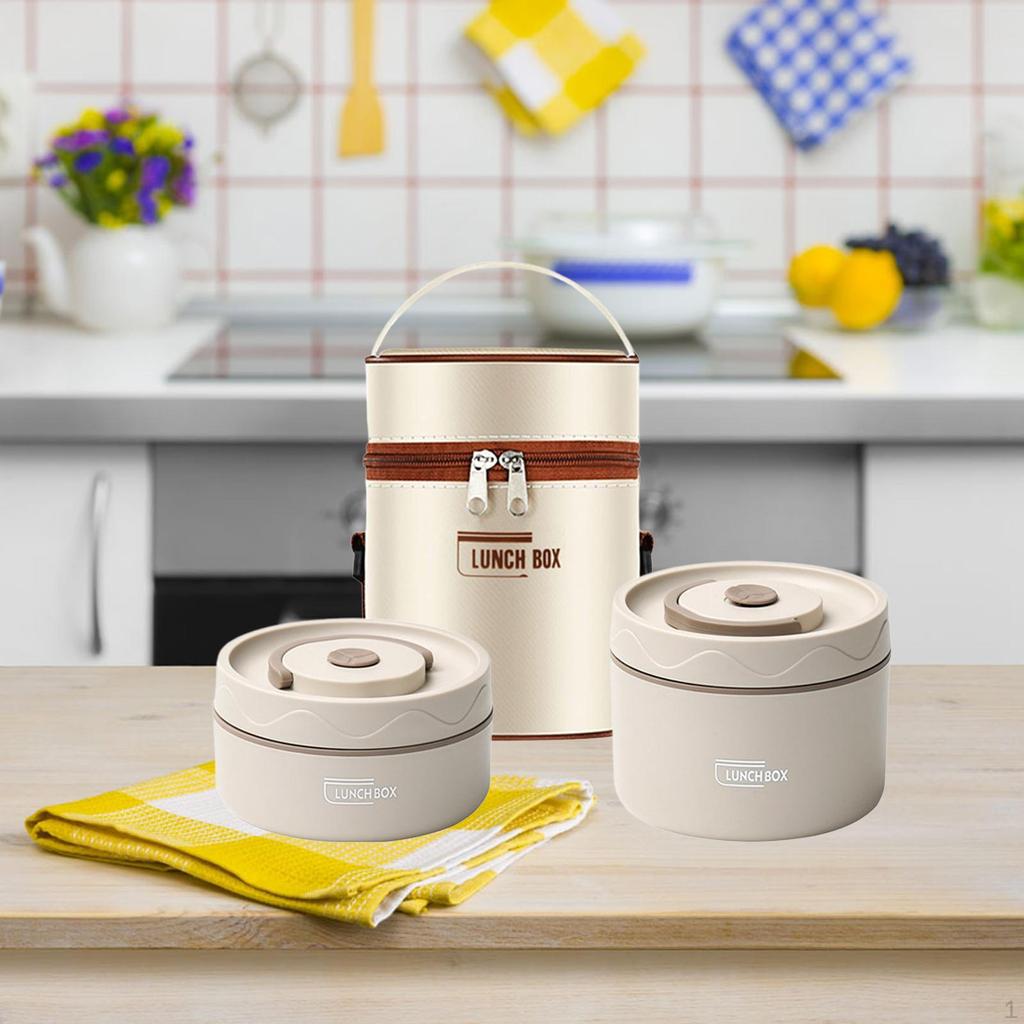 2 Pieces Insulated Lunch Boxlunch Box Meal Easy To Clean Lightweight Round Mess Tin