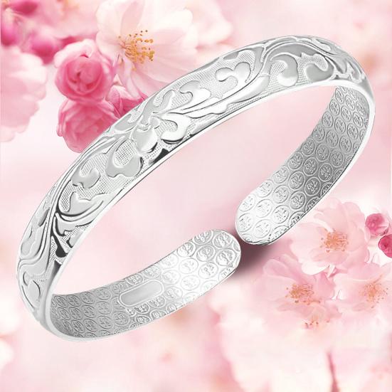 Женский браслет-открытие, регулируемая окружность, цветочный тисненый, гладкий, полированный, широкий, на запястье, ювелирное изделие